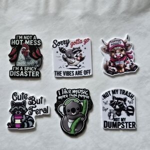 Set of 6 Funny Raccoon Cow Coffee Koala Magnets Humorous Handmade Fridge Office